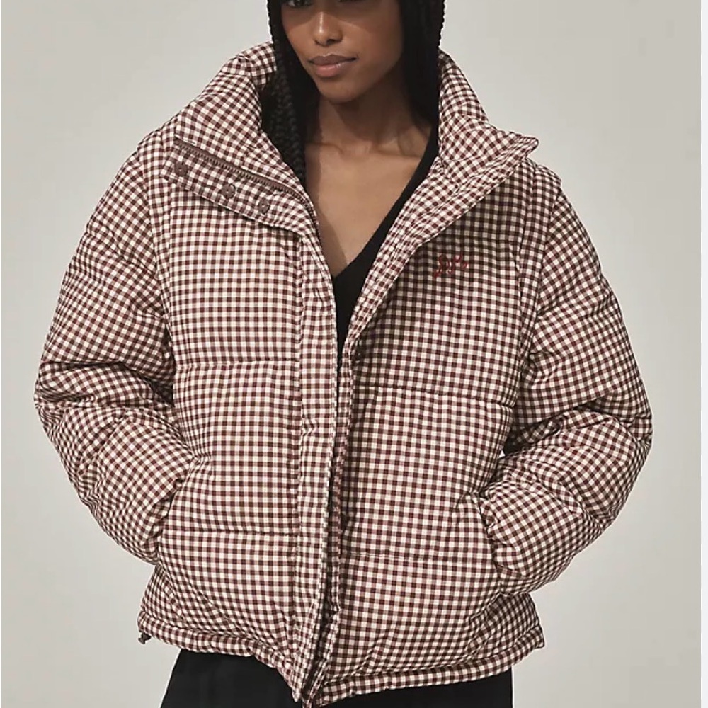 Women's Stylish Brown Checkered Puffer Jacket